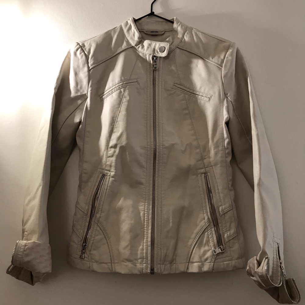 Guess Faux Leather Cream Jacket